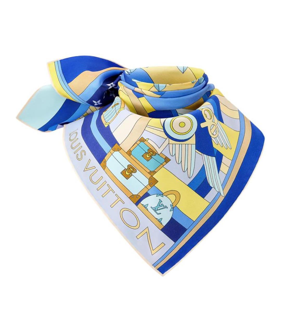 LOUIS VUITTON Синий шелковый шарф, фото 2