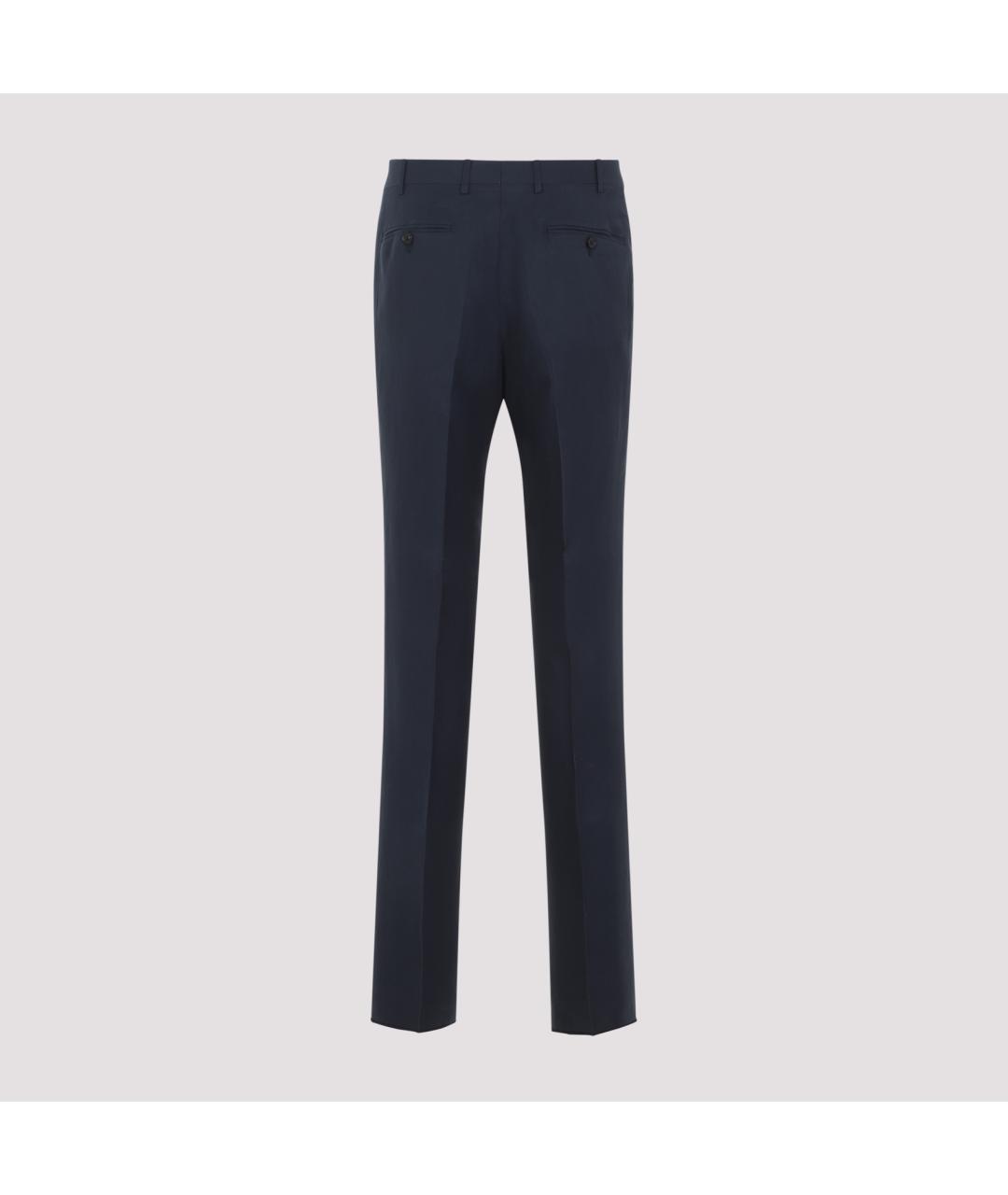 CANALI Темно-синие льняные классические брюки, фото 2