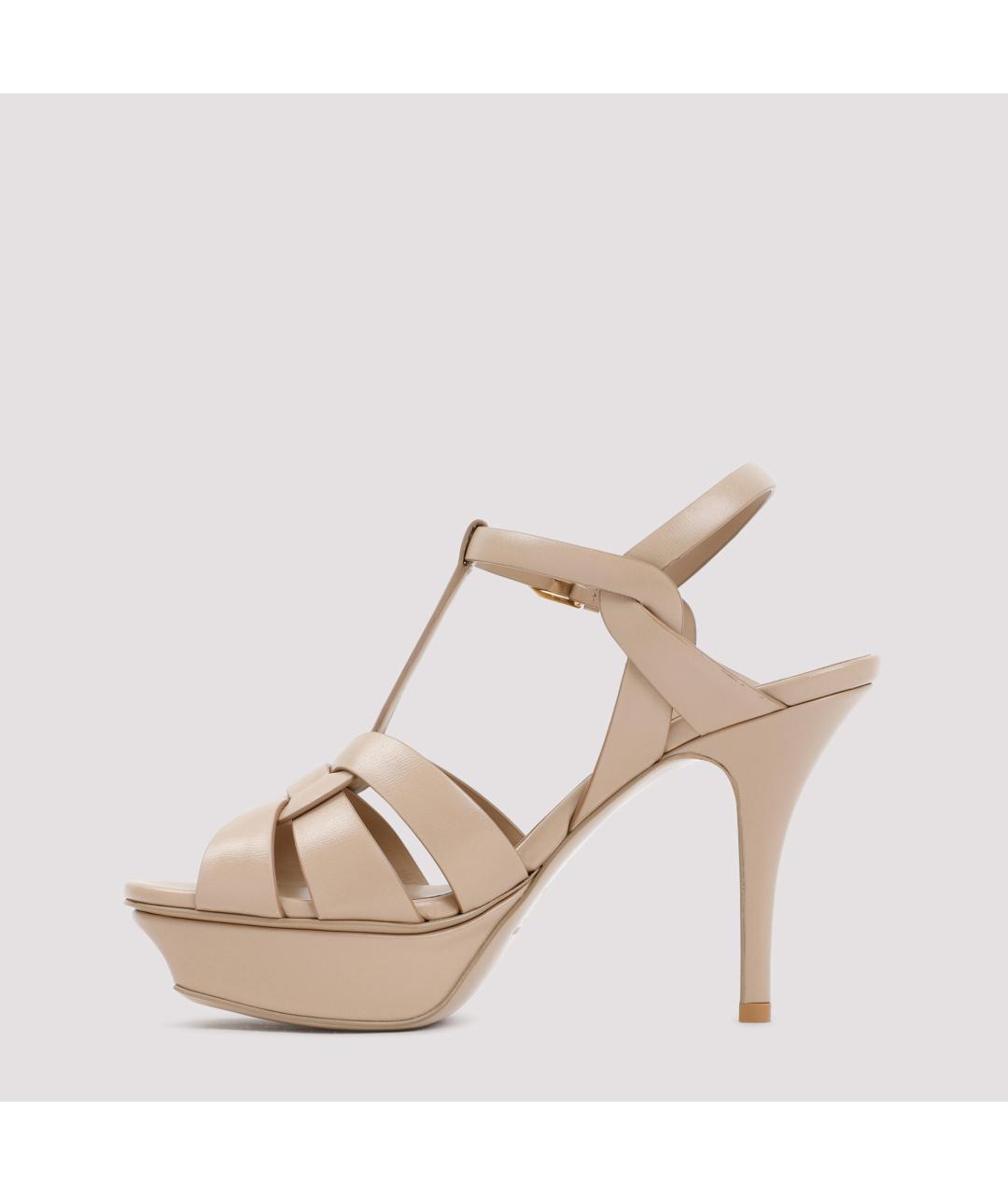 SAINT LAURENT Бежевые кожаные босоножки, фото 2