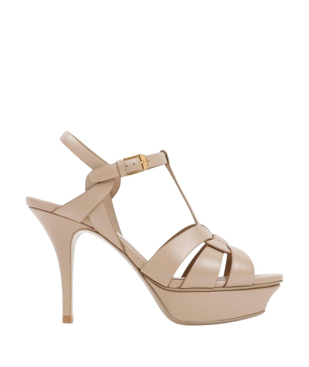 SAINT LAURENT Бежевые кожаные босоножки, фото 1