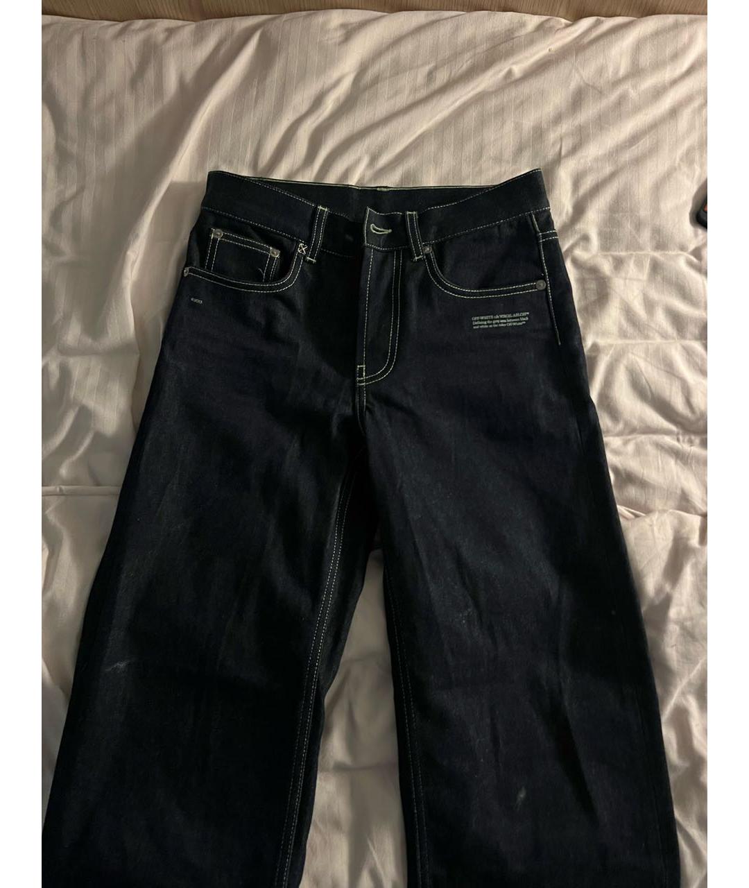 OFF-WHITE Темно-синие хлопковые прямые джинсы, фото 7