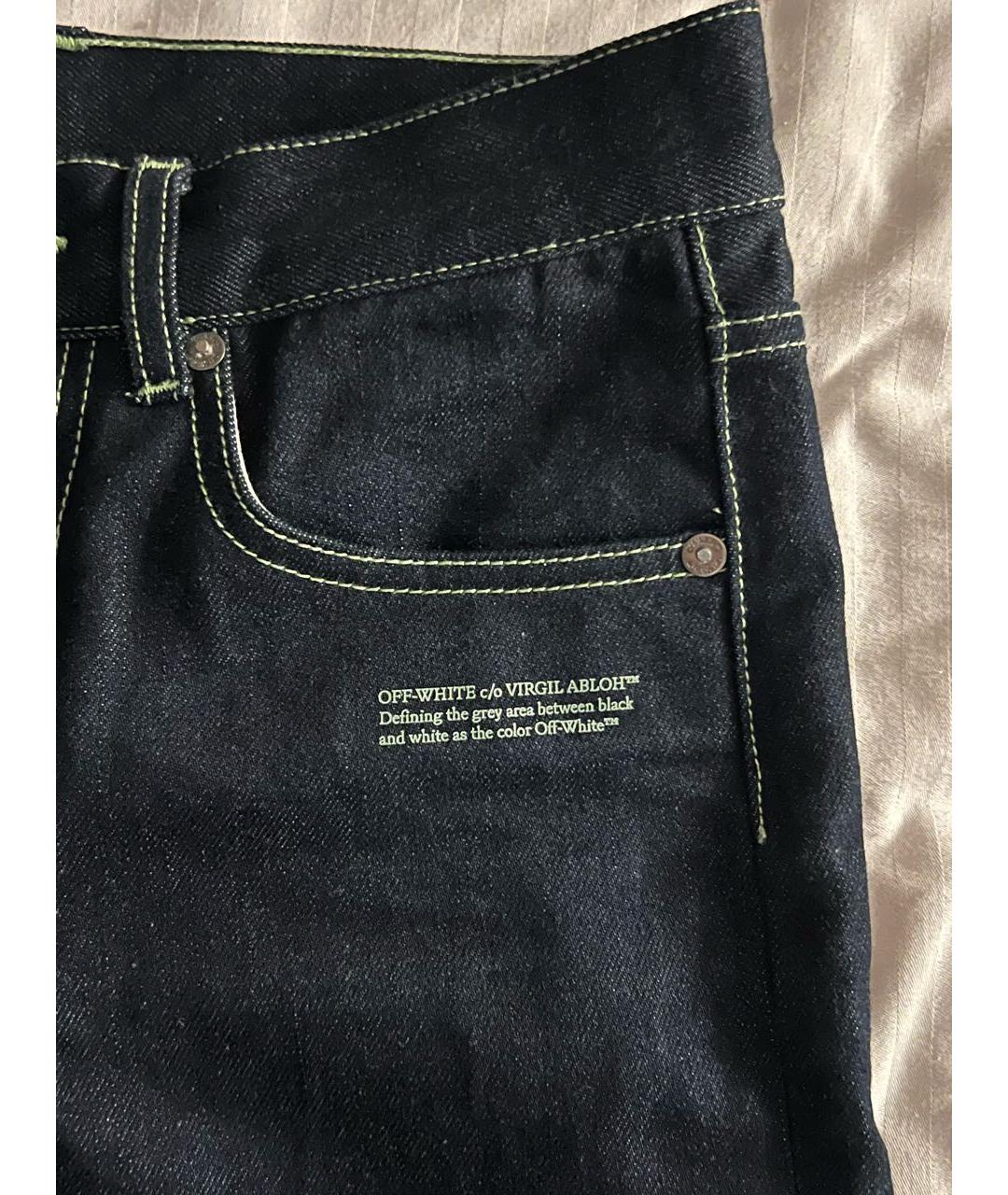 OFF-WHITE Темно-синие хлопковые прямые джинсы, фото 4