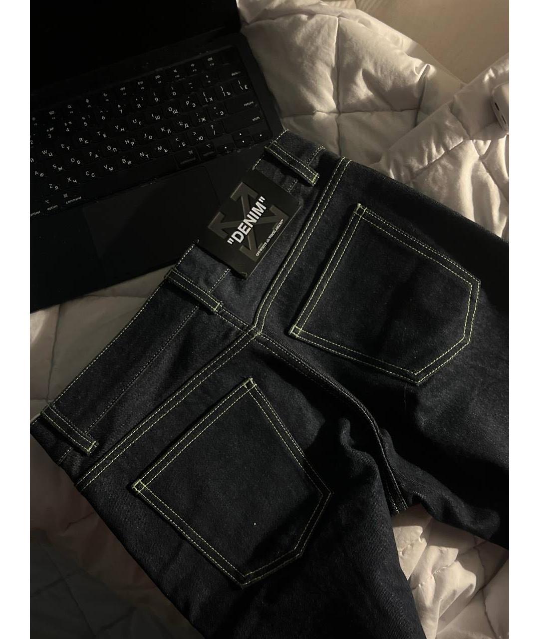 OFF-WHITE Темно-синие хлопковые прямые джинсы, фото 6