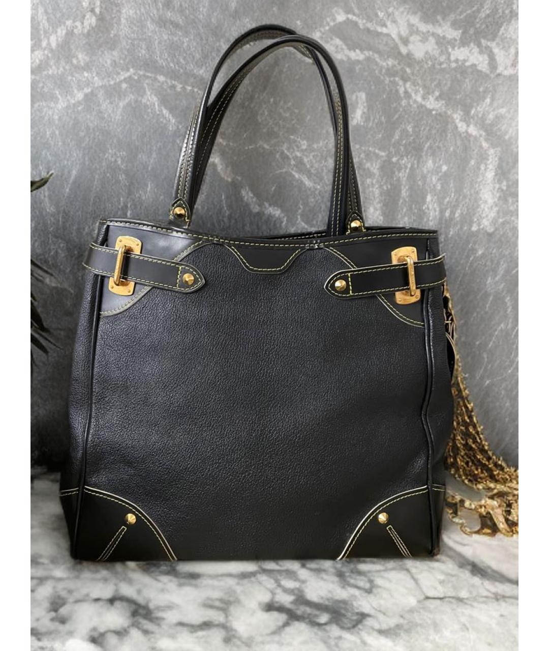 LOUIS VUITTON Черная кожаная сумка с короткими ручками, фото 3