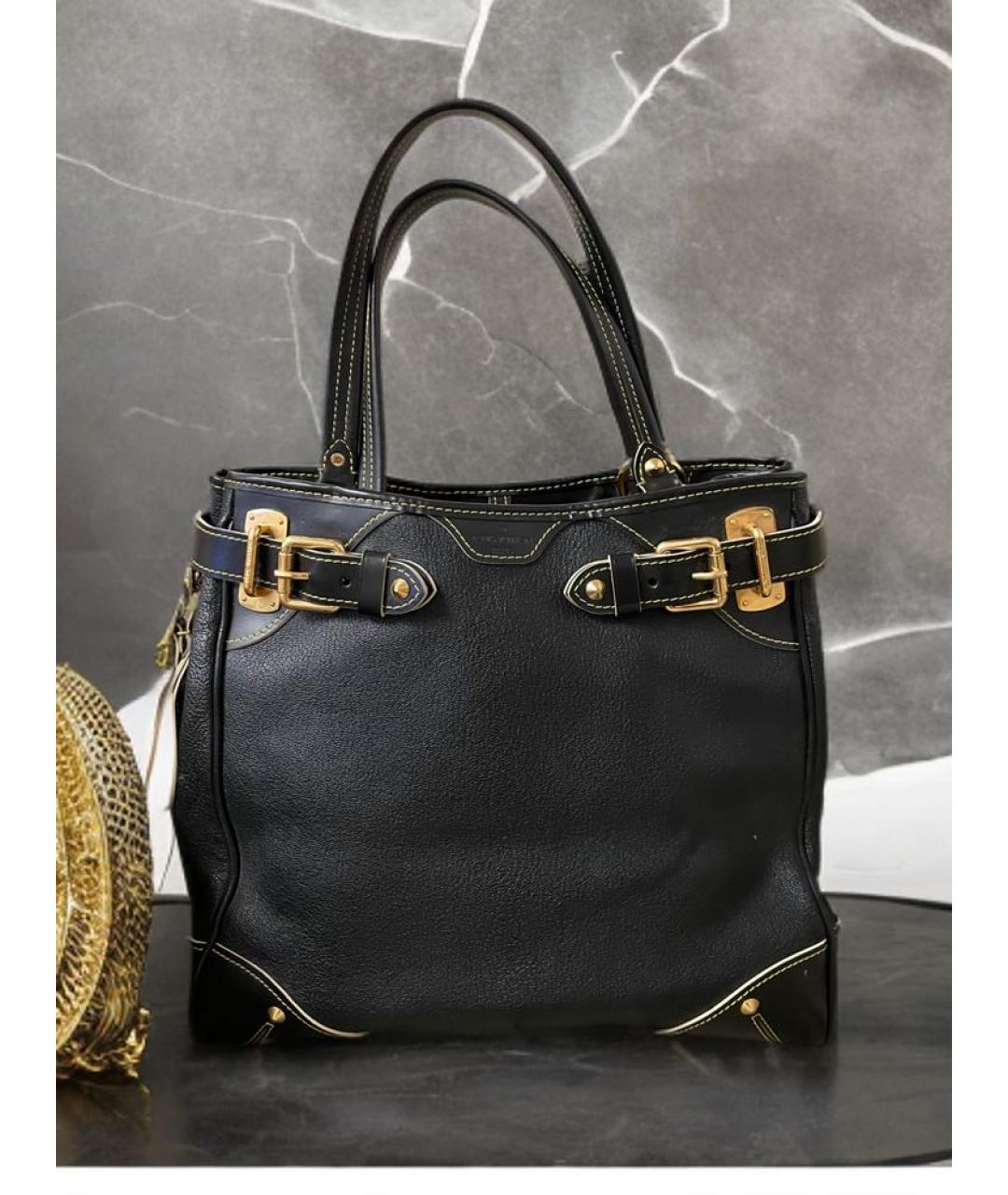 LOUIS VUITTON Черная кожаная сумка с короткими ручками, фото 5