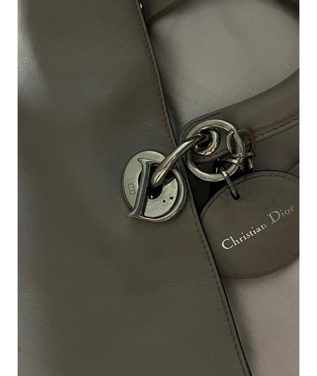CHRISTIAN DIOR Серая кожаная сумка с короткими ручками, фото 7