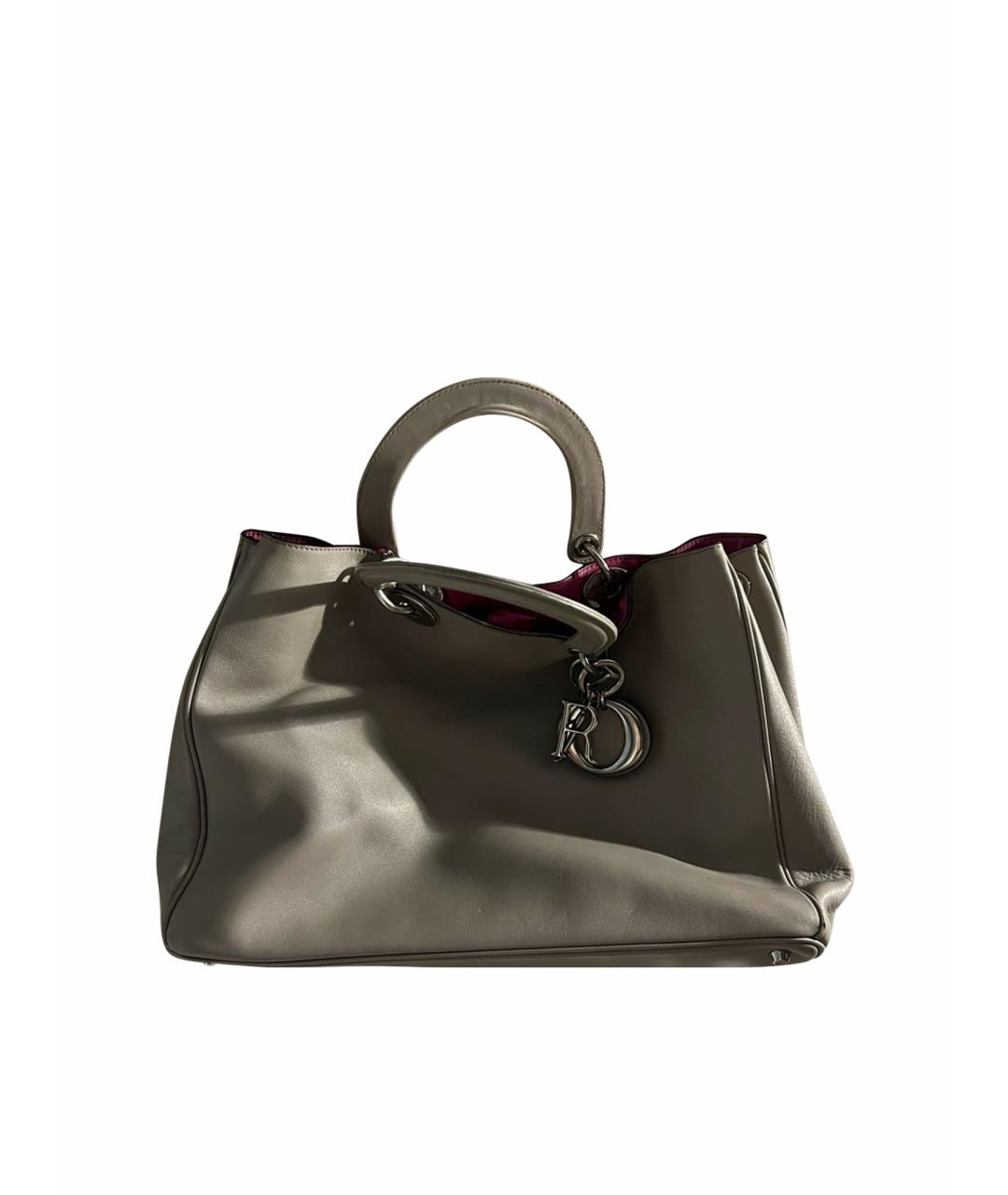 CHRISTIAN DIOR Серая кожаная сумка с короткими ручками, фото 1