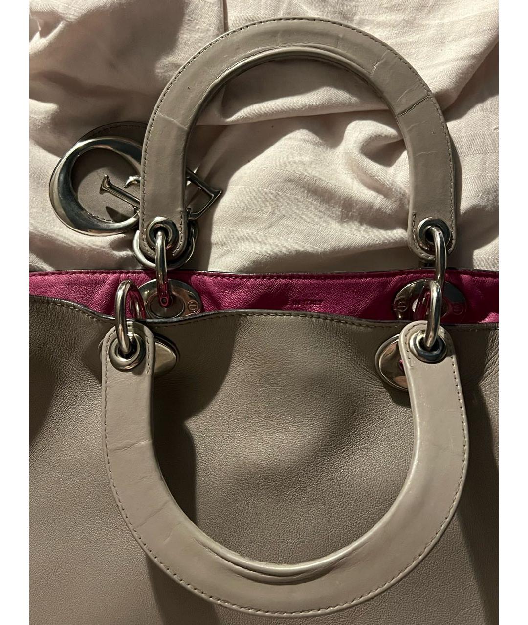 CHRISTIAN DIOR Серая кожаная сумка с короткими ручками, фото 5