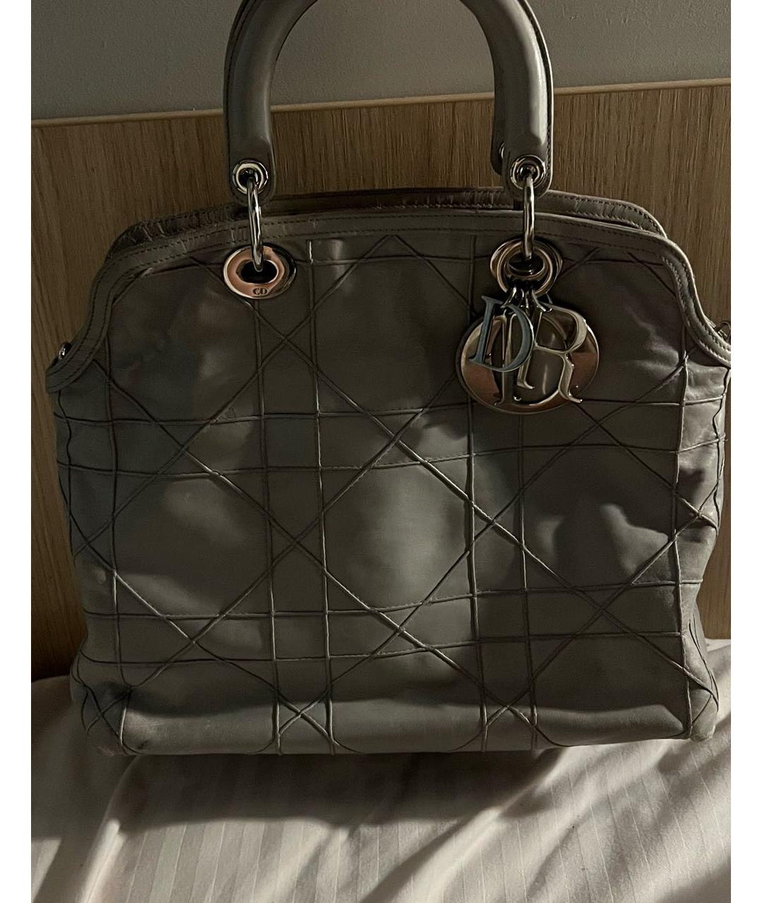 CHRISTIAN DIOR Серая кожаная сумка с короткими ручками, фото 9