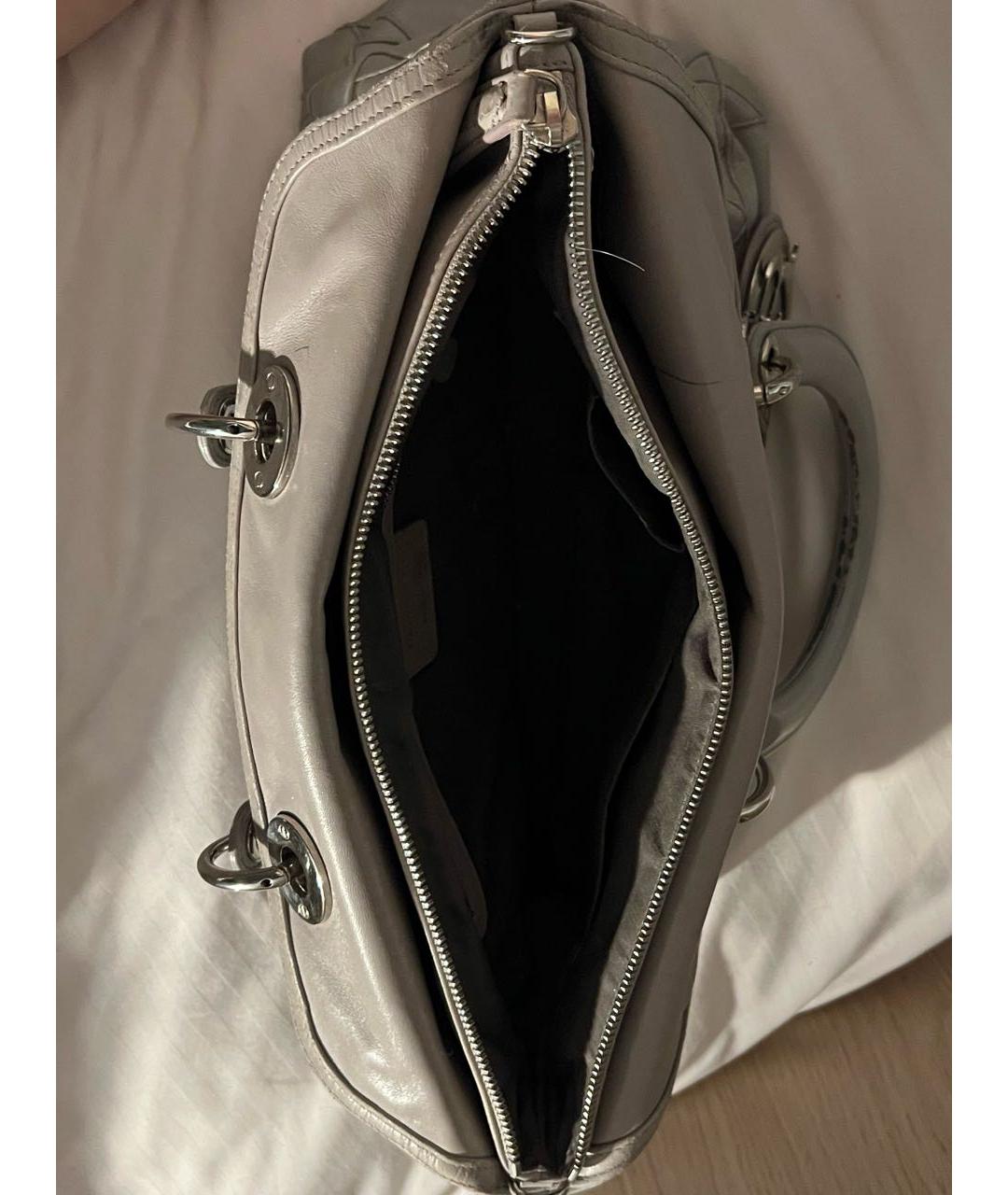 CHRISTIAN DIOR Серая кожаная сумка с короткими ручками, фото 4