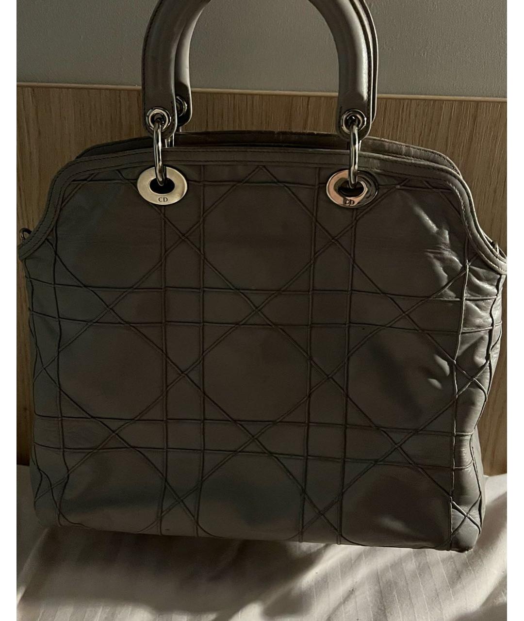 CHRISTIAN DIOR Серая кожаная сумка с короткими ручками, фото 3