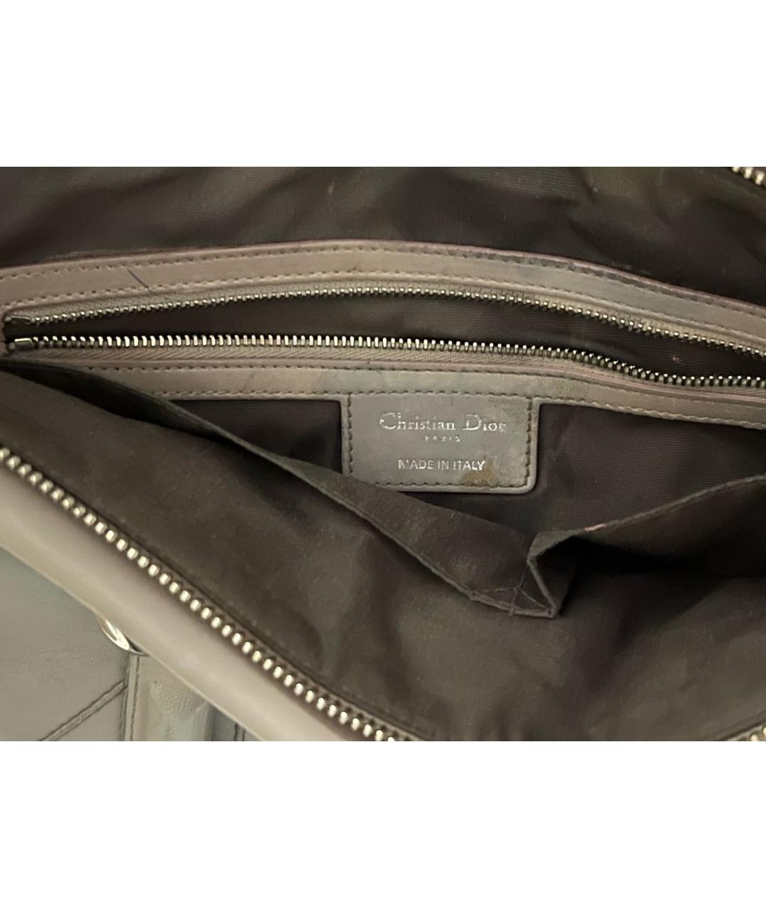 CHRISTIAN DIOR Серая кожаная сумка с короткими ручками, фото 5