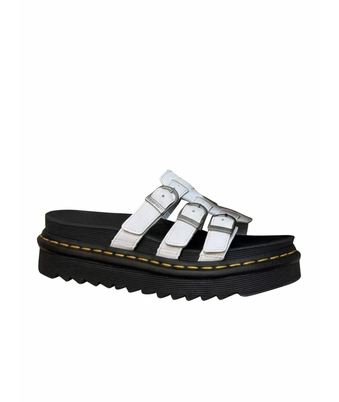 DR. MARTENS Белые кожаные шлепанцы, фото 1