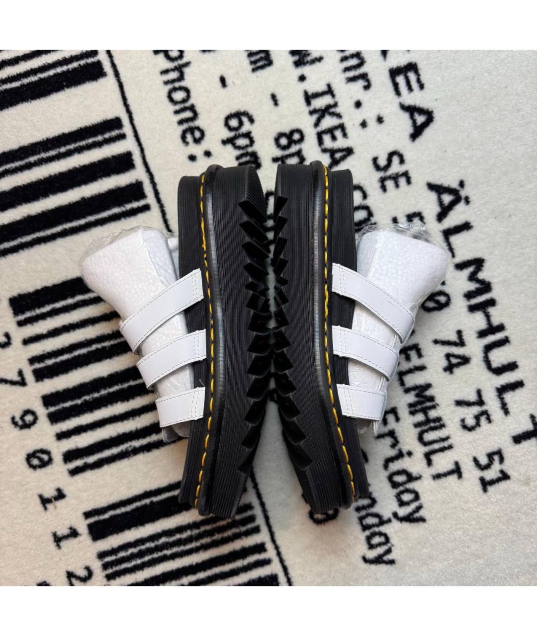 DR. MARTENS Белые кожаные шлепанцы, фото 3