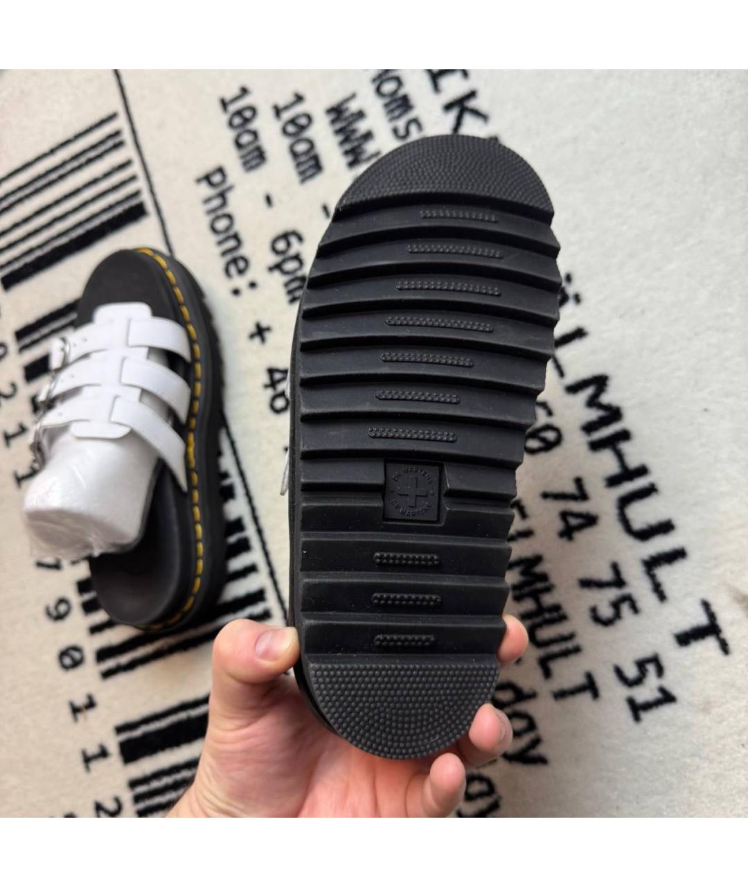 DR. MARTENS Белые кожаные шлепанцы, фото 5