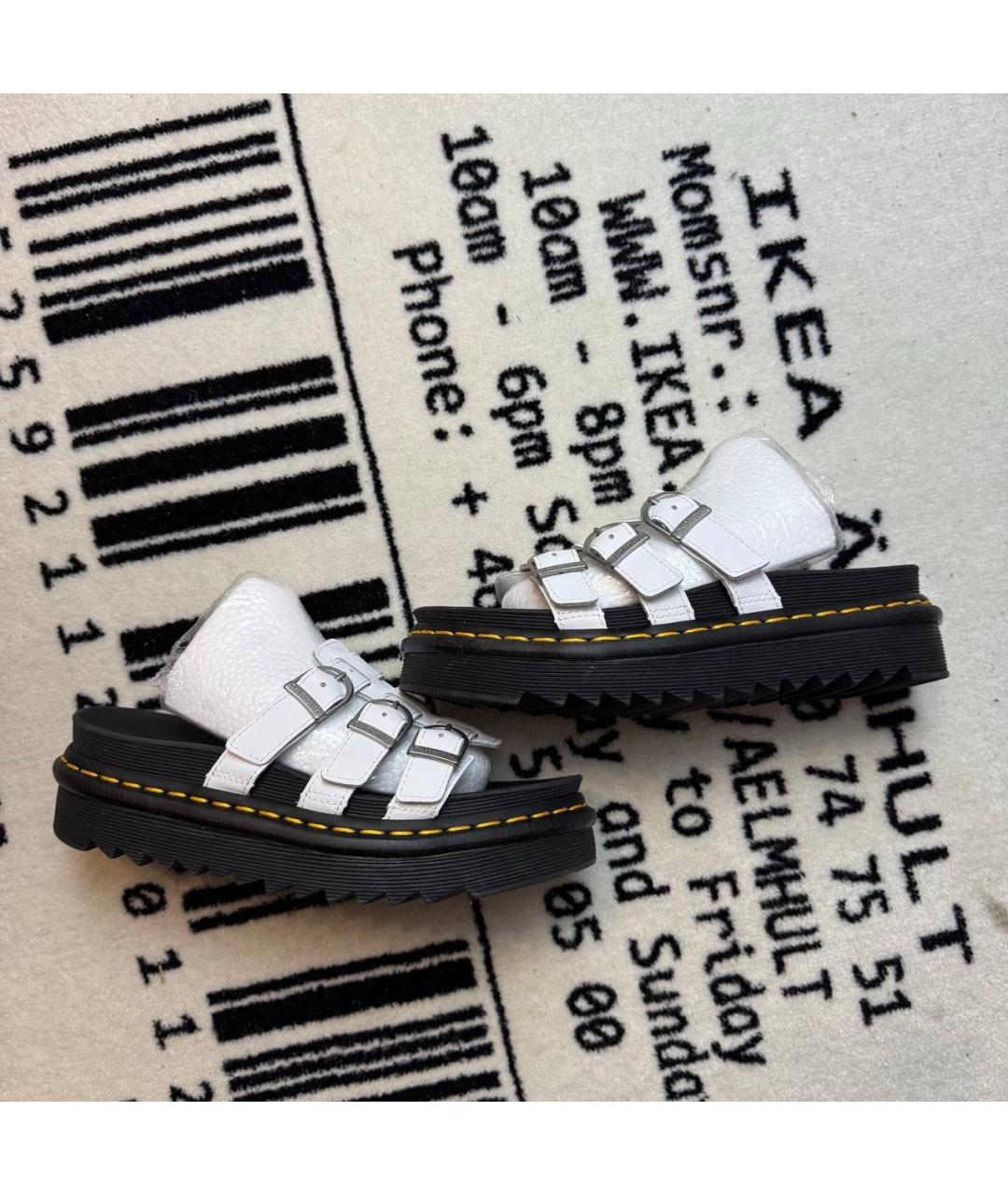 DR. MARTENS Белые кожаные шлепанцы, фото 6