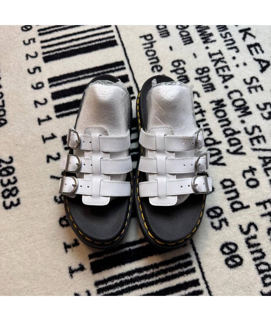 DR. MARTENS Белые кожаные шлепанцы, фото 2