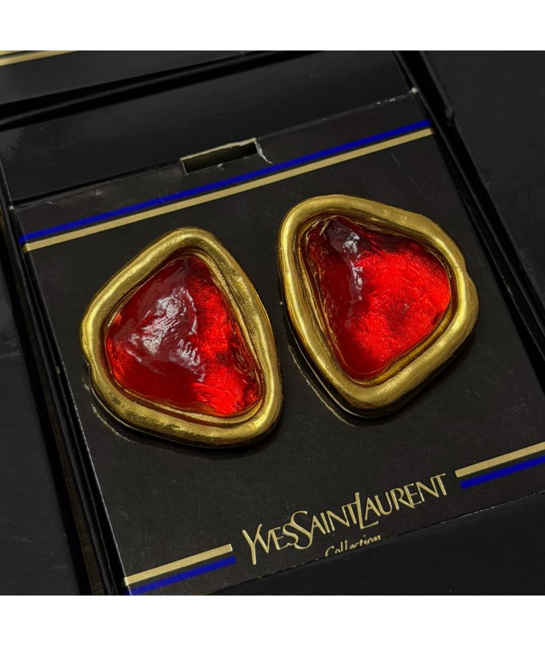 SAINT LAURENT Красные позолоченные клипсы, фото 5