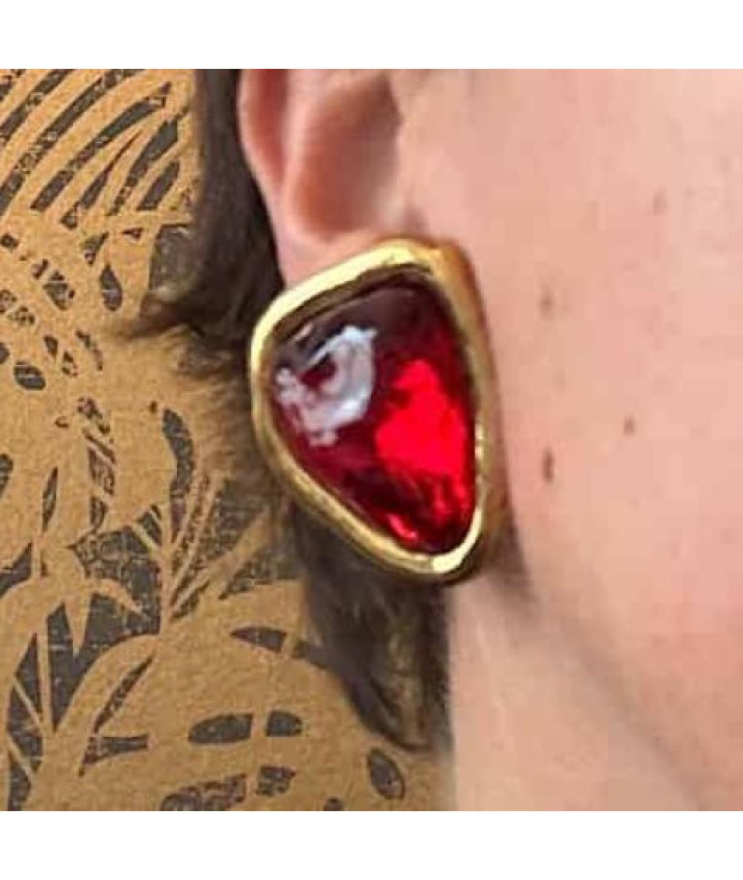 SAINT LAURENT Красные позолоченные клипсы, фото 4