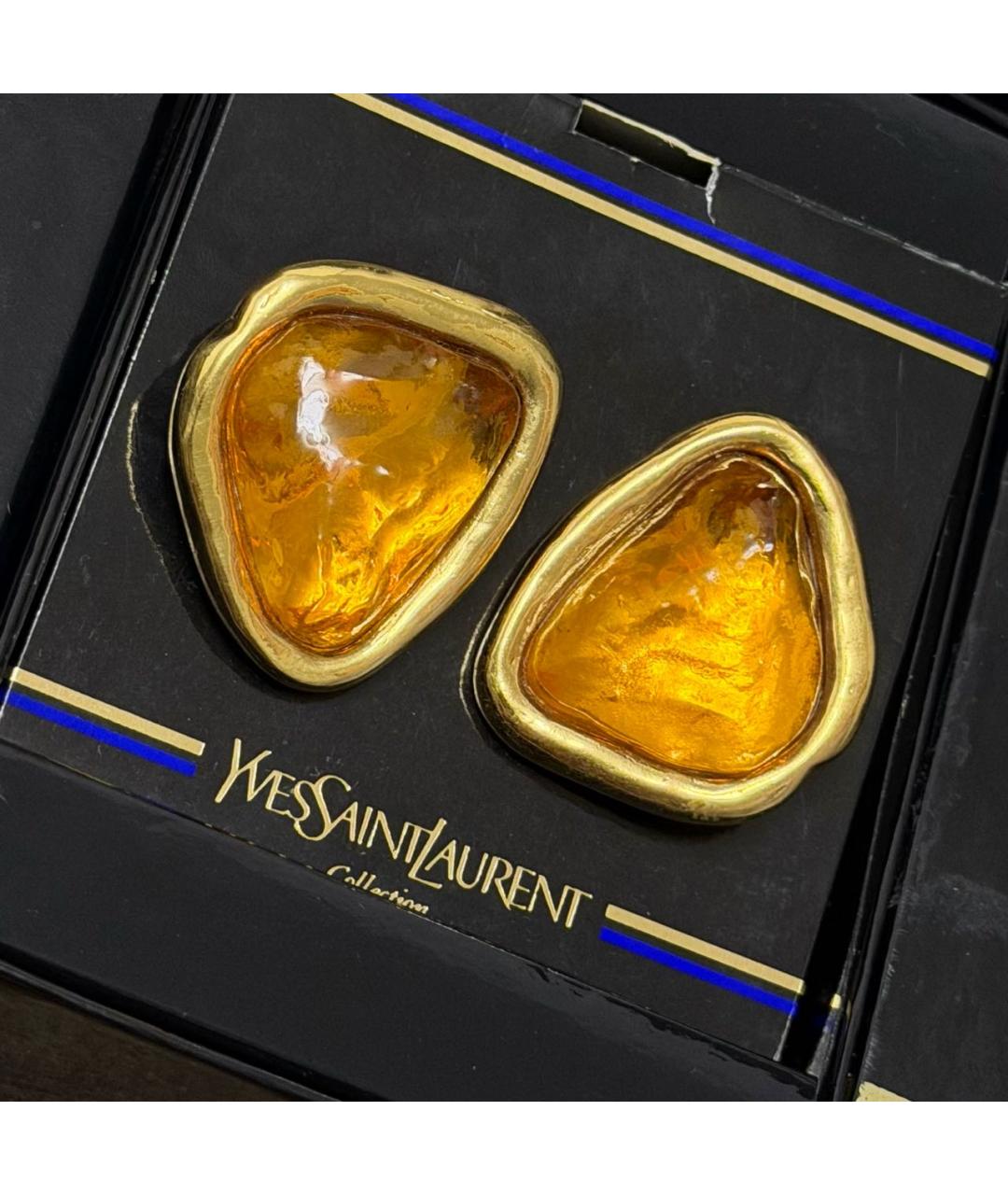 SAINT LAURENT Желтые позолоченные клипсы, фото 4