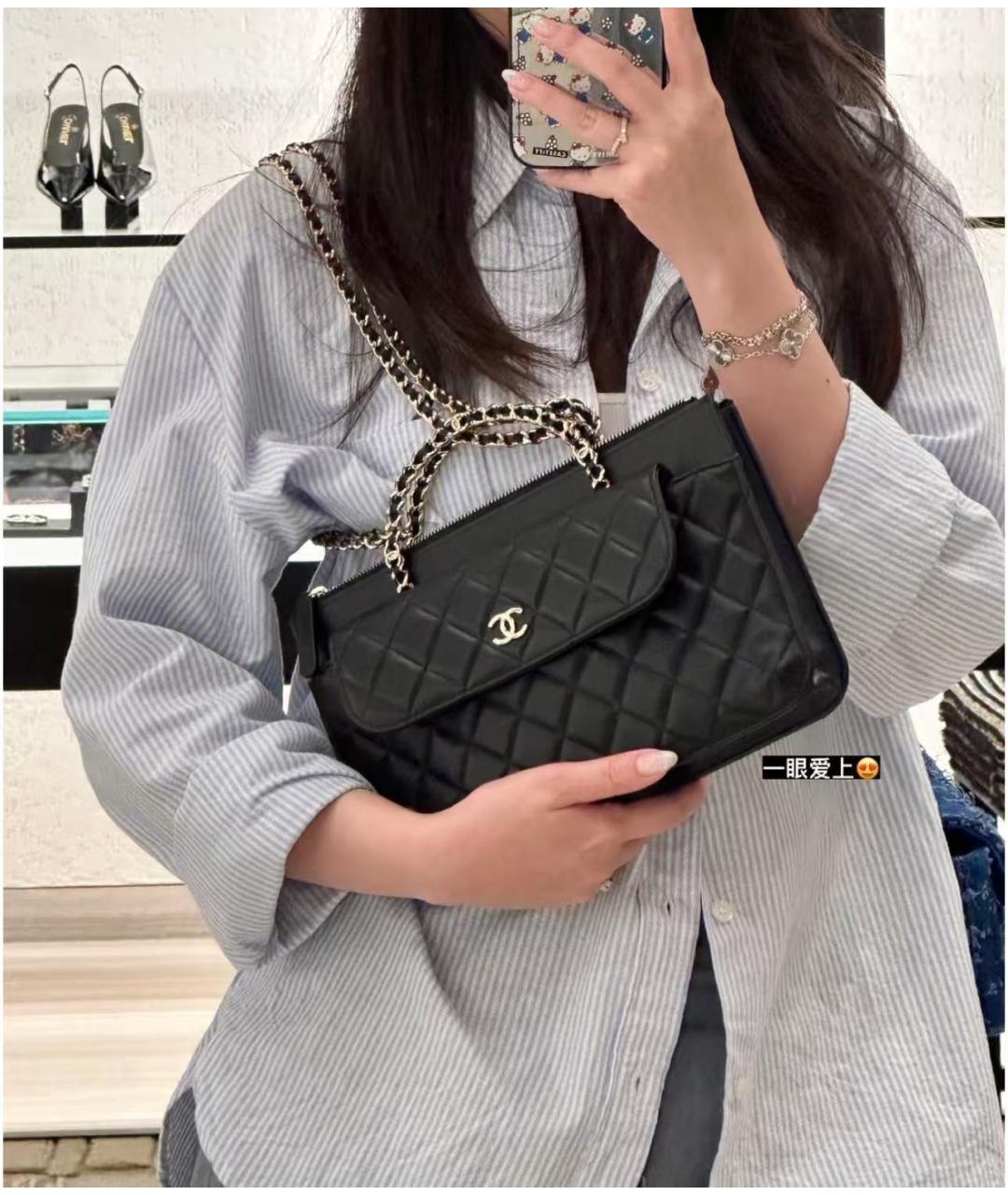 CHANEL Черная кожаная сумка через плечо, фото 8