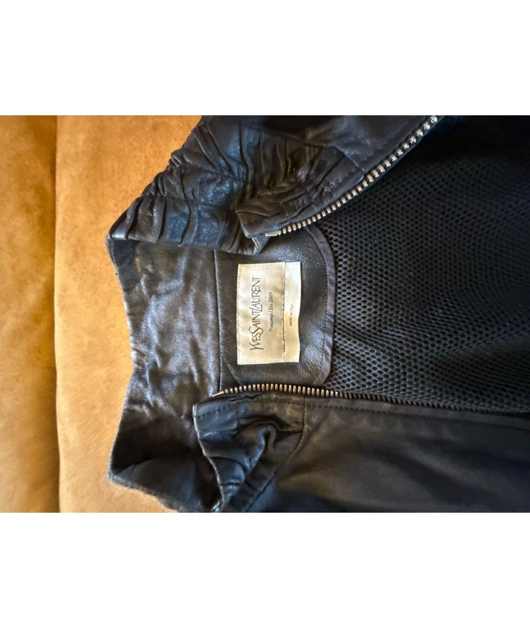 SAINT LAURENT Темно-синяя кожаная куртка, фото 3