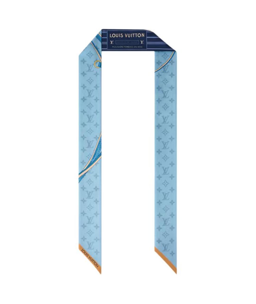 LOUIS VUITTON Синий шелковый шарф, фото 2