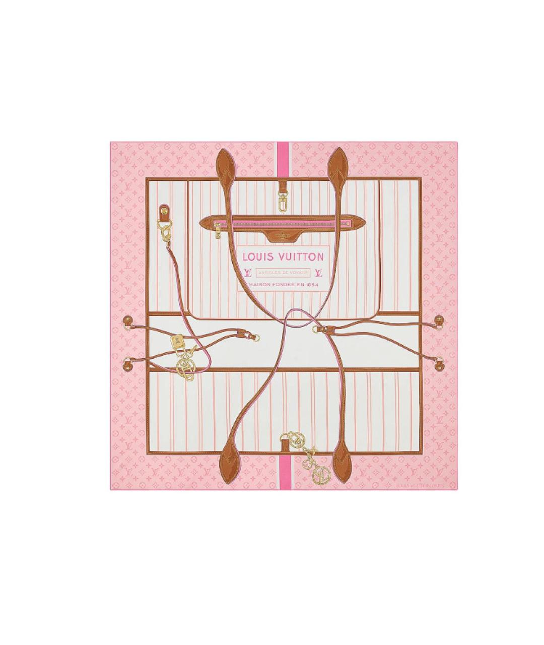 LOUIS VUITTON Розовый шелковый шарф, фото 3