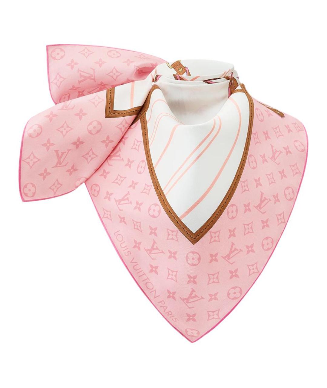 LOUIS VUITTON Розовый шелковый шарф, фото 2