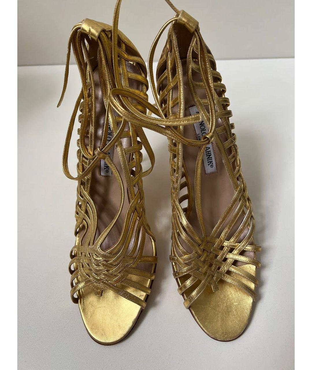 MANOLO BLAHNIK Золотые босоножки, фото 2
