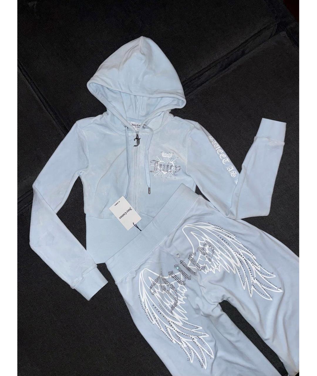 JUICY COUTURE Голубой велюровый костюм с брюками, фото 3
