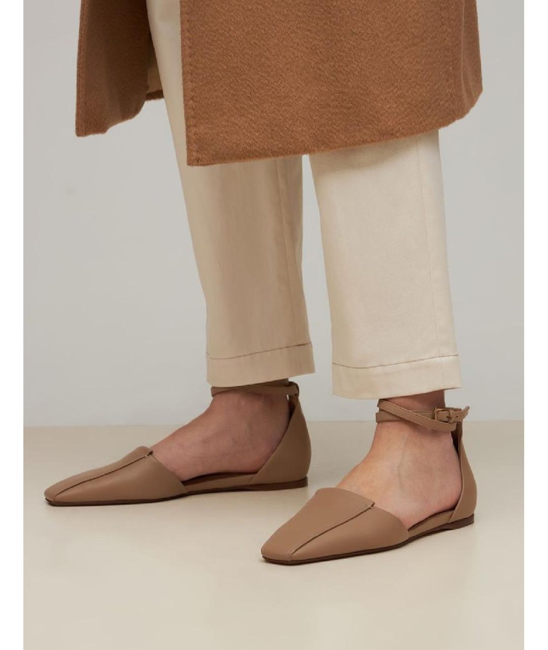MAX MARA Бежевые кожаные балетки, фото 2