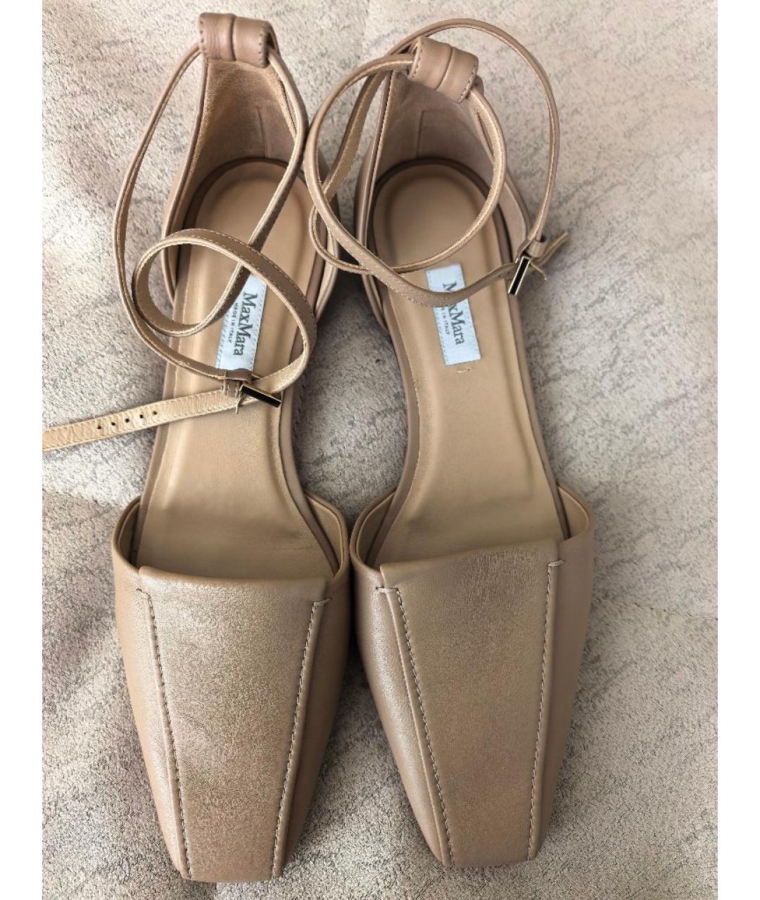 MAX MARA Бежевые кожаные балетки, фото 3