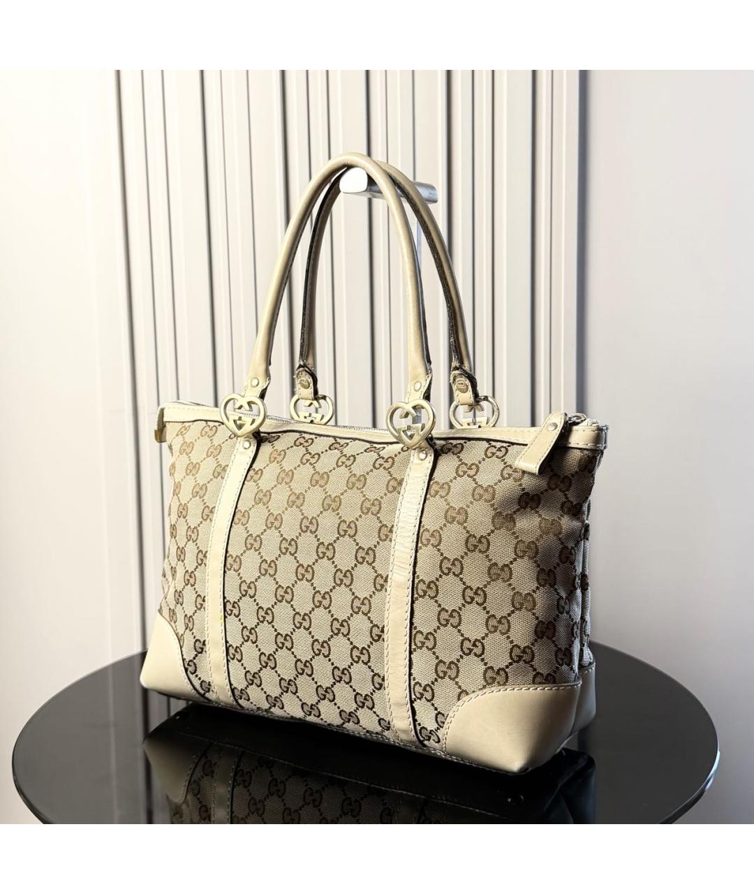 GUCCI Бежевая тканевая сумка тоут, фото 2