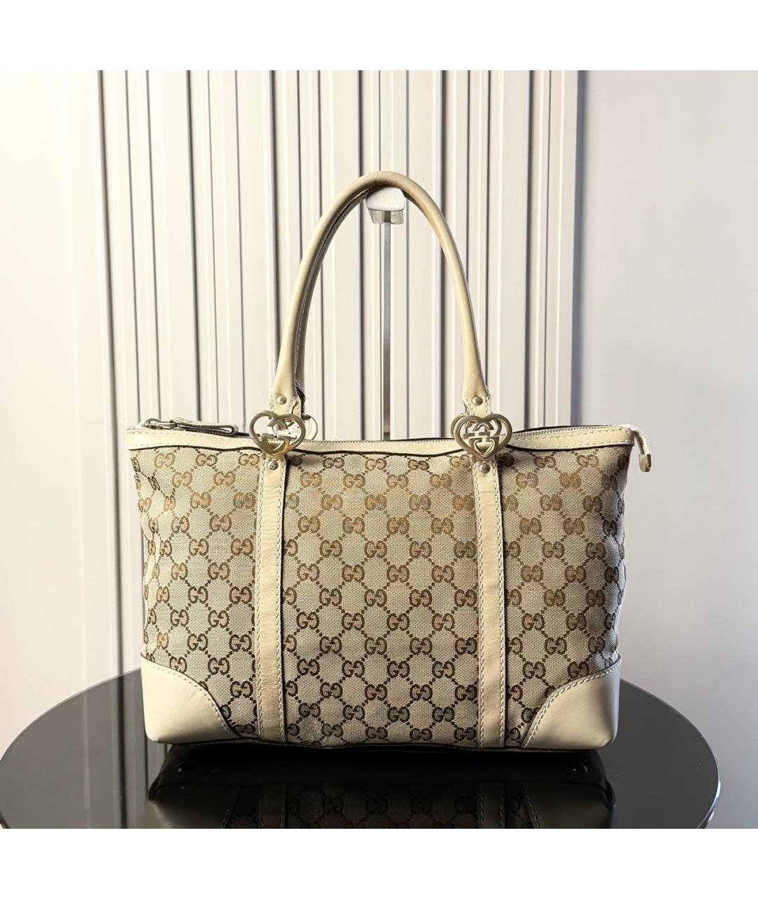 GUCCI Бежевая тканевая сумка тоут, фото 3