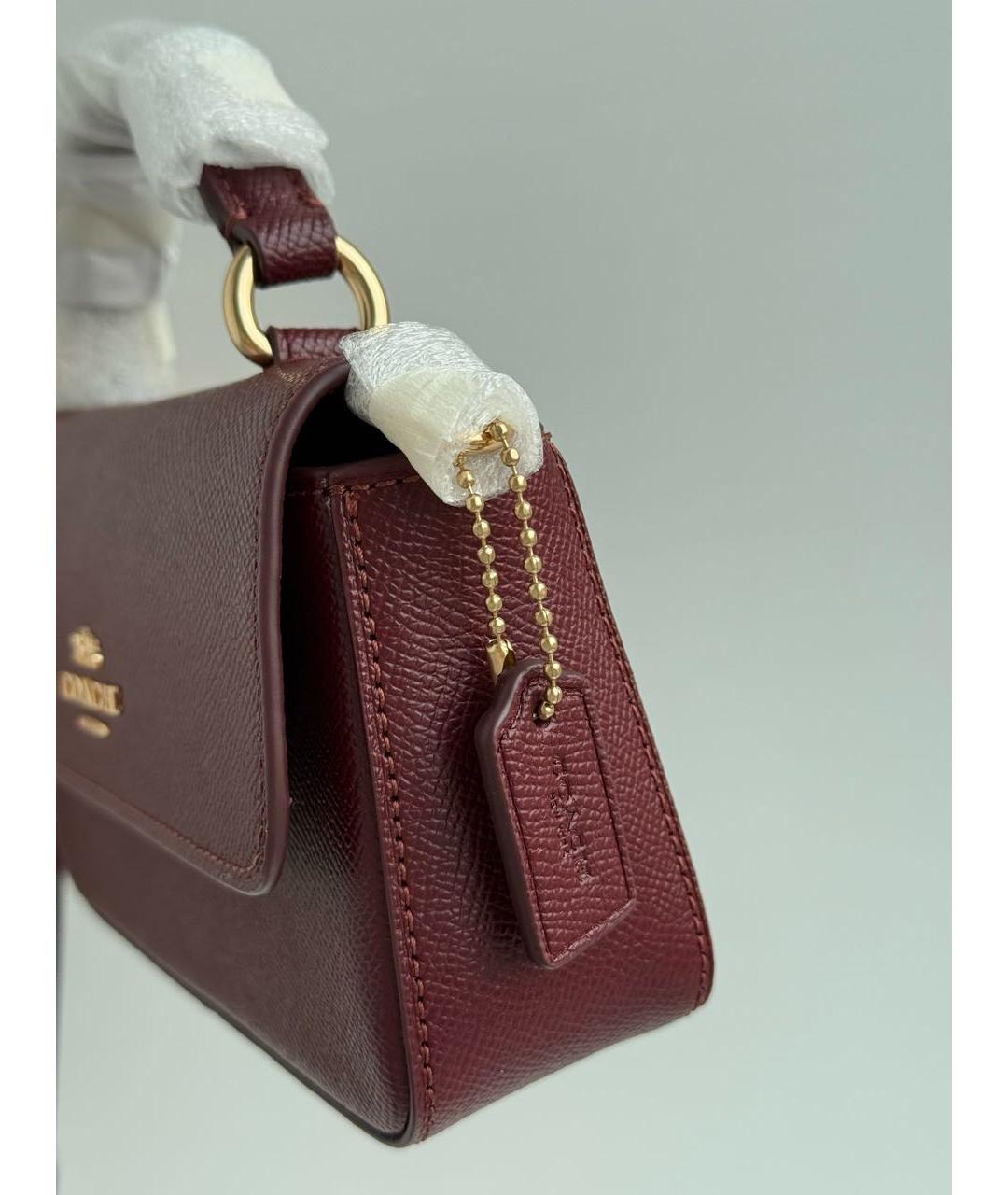 COACH Бордовая кожаная сумка через плечо, фото 6