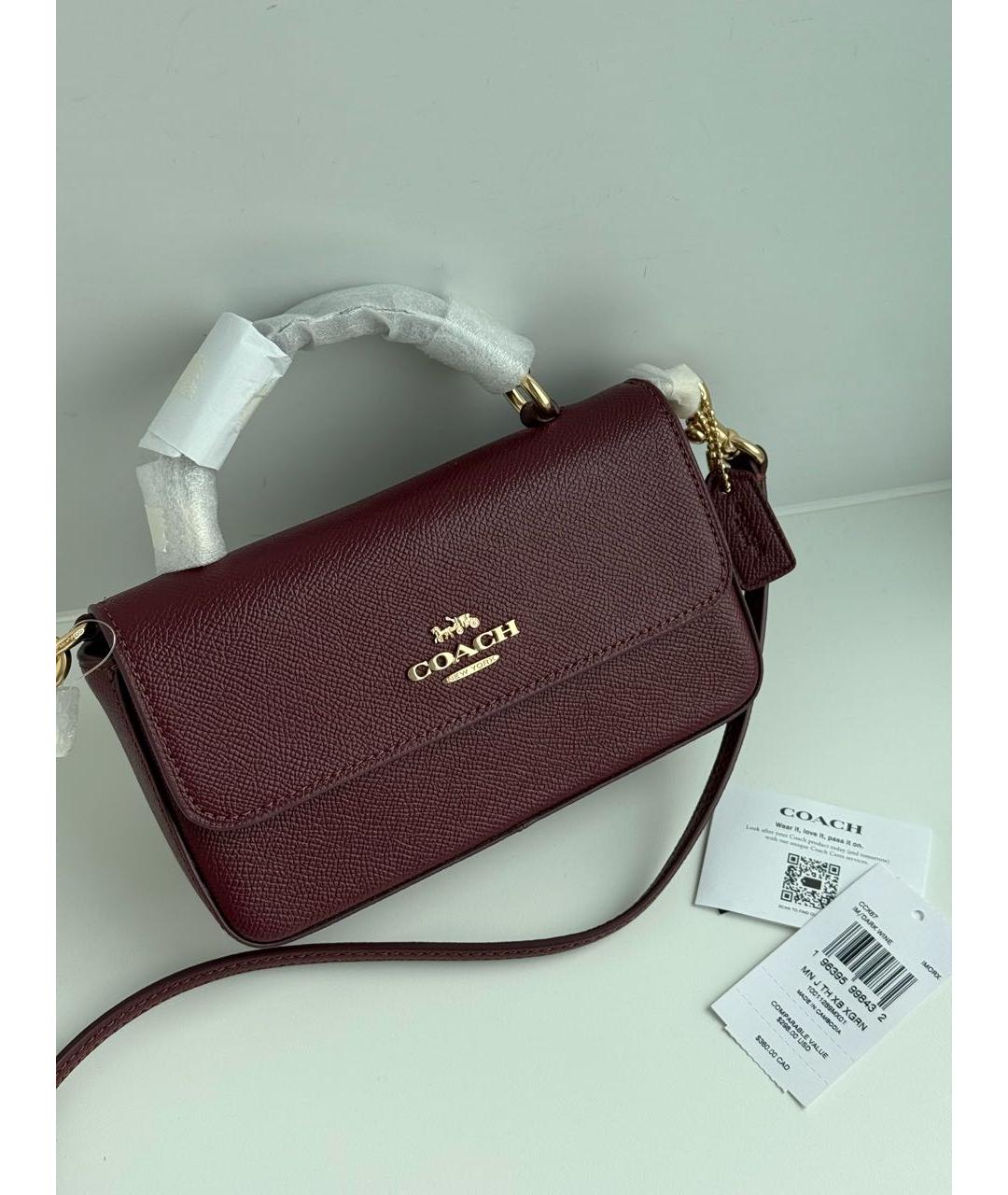 COACH Бордовая кожаная сумка через плечо, фото 2