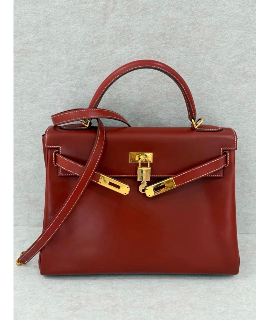 HERMES Красная кожаная сумка с короткими ручками, фото 6
