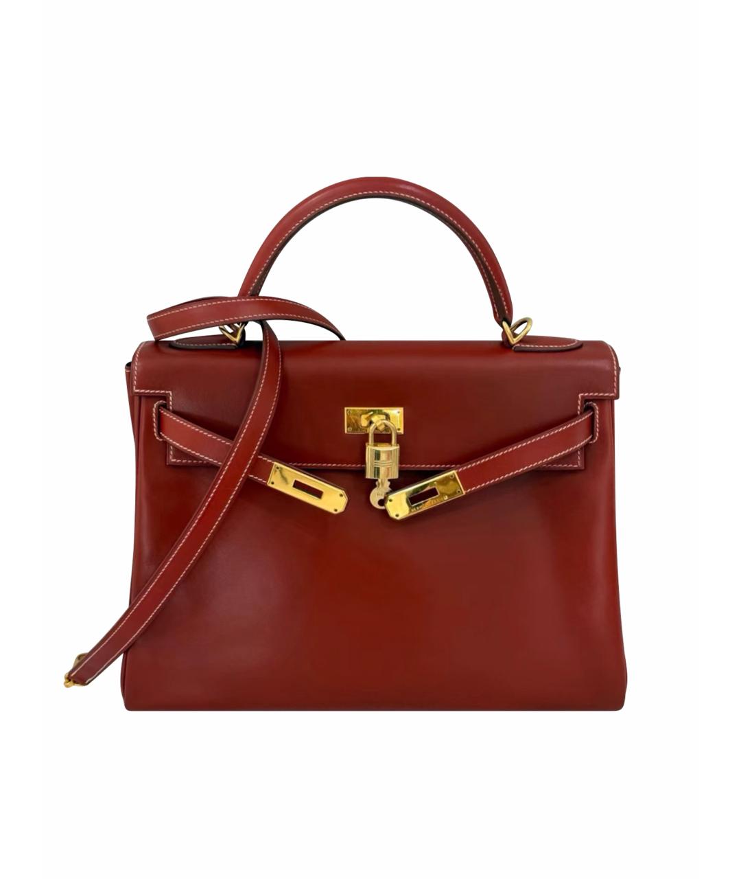 HERMES Красная кожаная сумка с короткими ручками, фото 1
