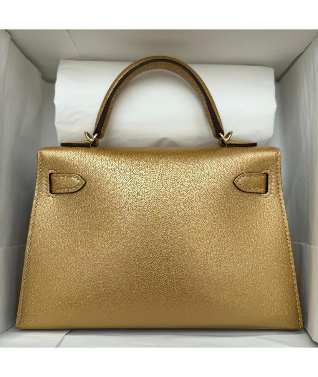 HERMES Золотая кожаная сумка с короткими ручками, фото 3