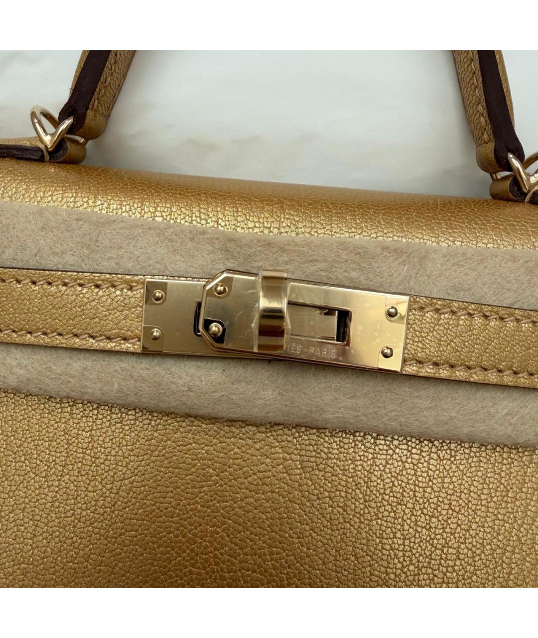 HERMES Золотая кожаная сумка с короткими ручками, фото 2