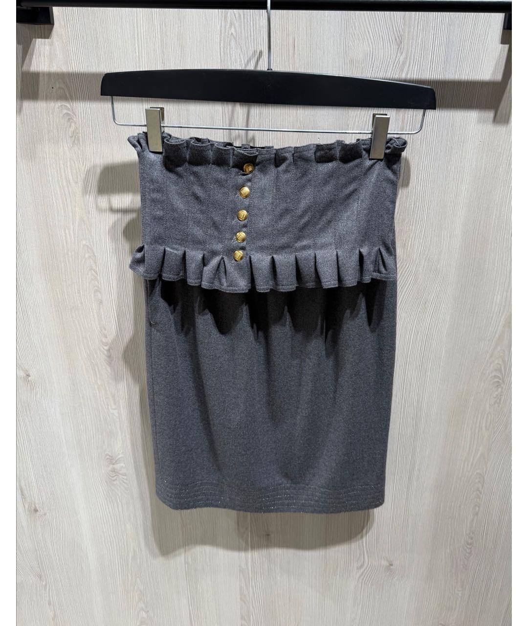 FENDI Антрацитовая шерстяная юбка миди, фото 7