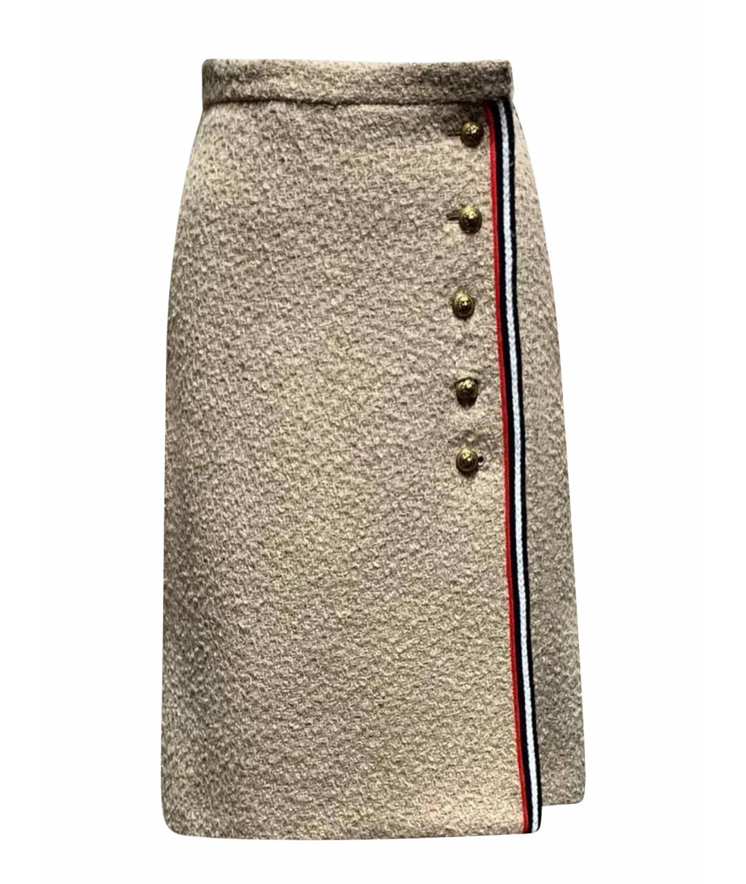 GUCCI Бежевая шерстяная юбка миди, фото 1