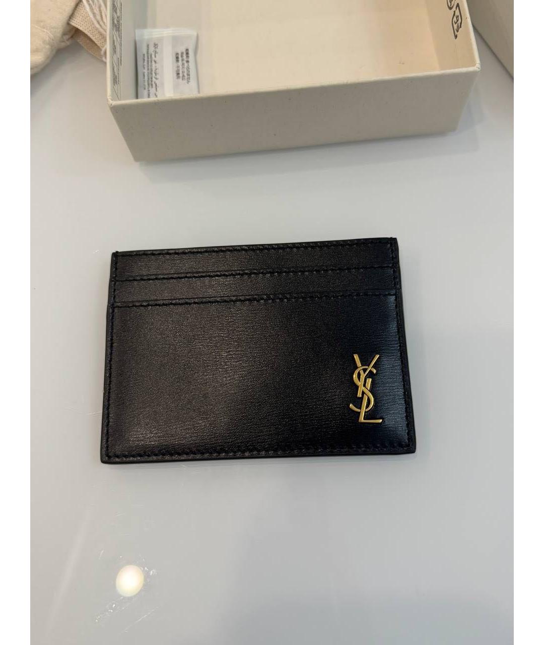SAINT LAURENT Черный кожаный кардхолдер, фото 2