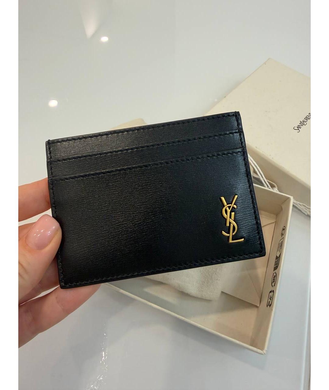 SAINT LAURENT Черный кожаный кардхолдер, фото 5