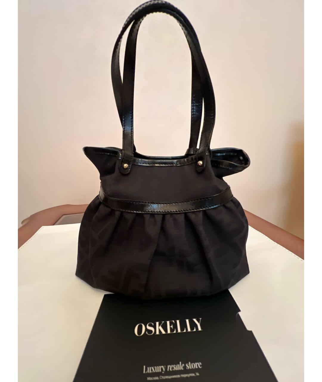 FENDI Черная тканевая сумка с короткими ручками, фото 3