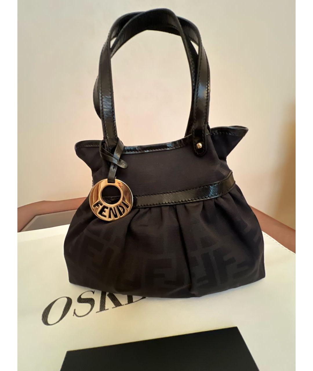 FENDI Черная тканевая сумка с короткими ручками, фото 4