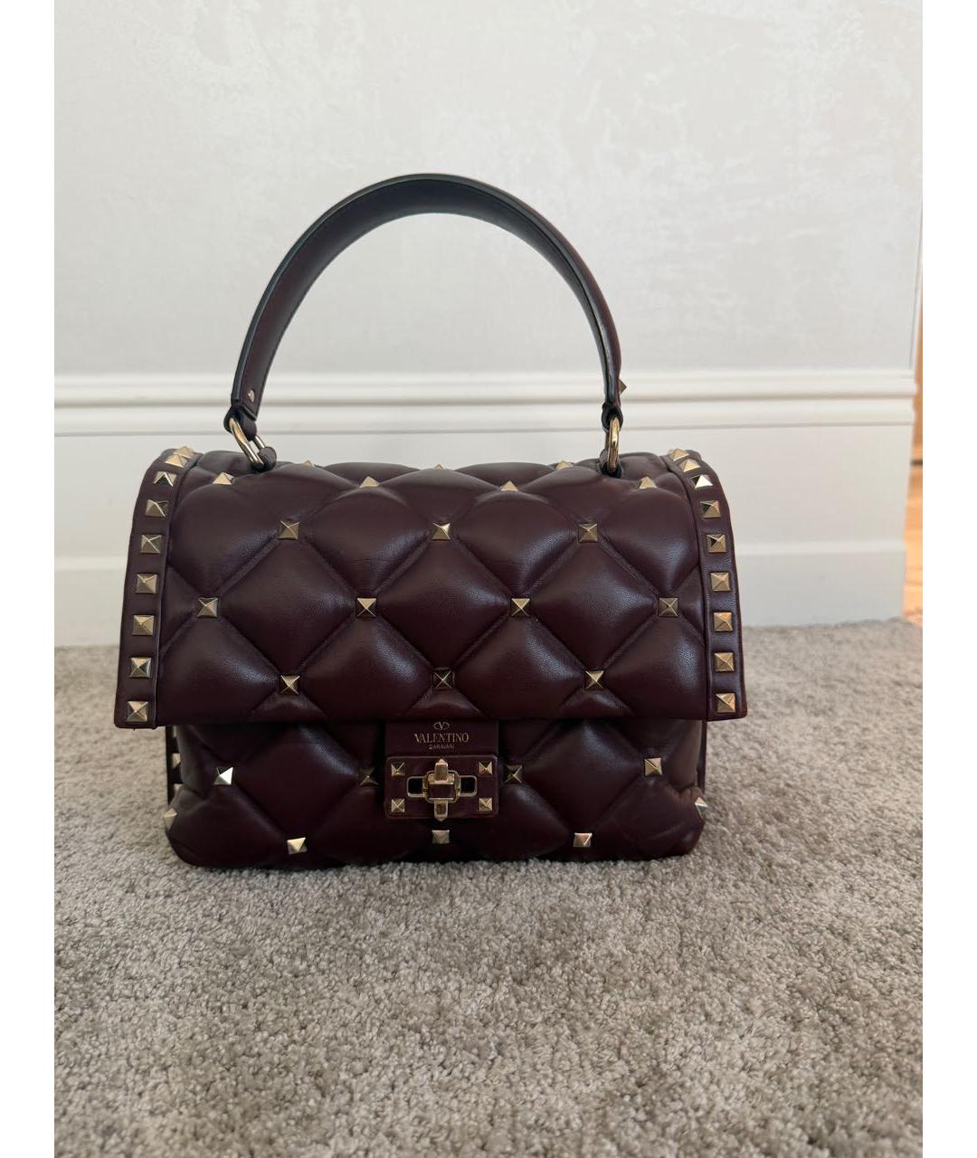 VALENTINO Бордовая кожаная сумка с короткими ручками, фото 5