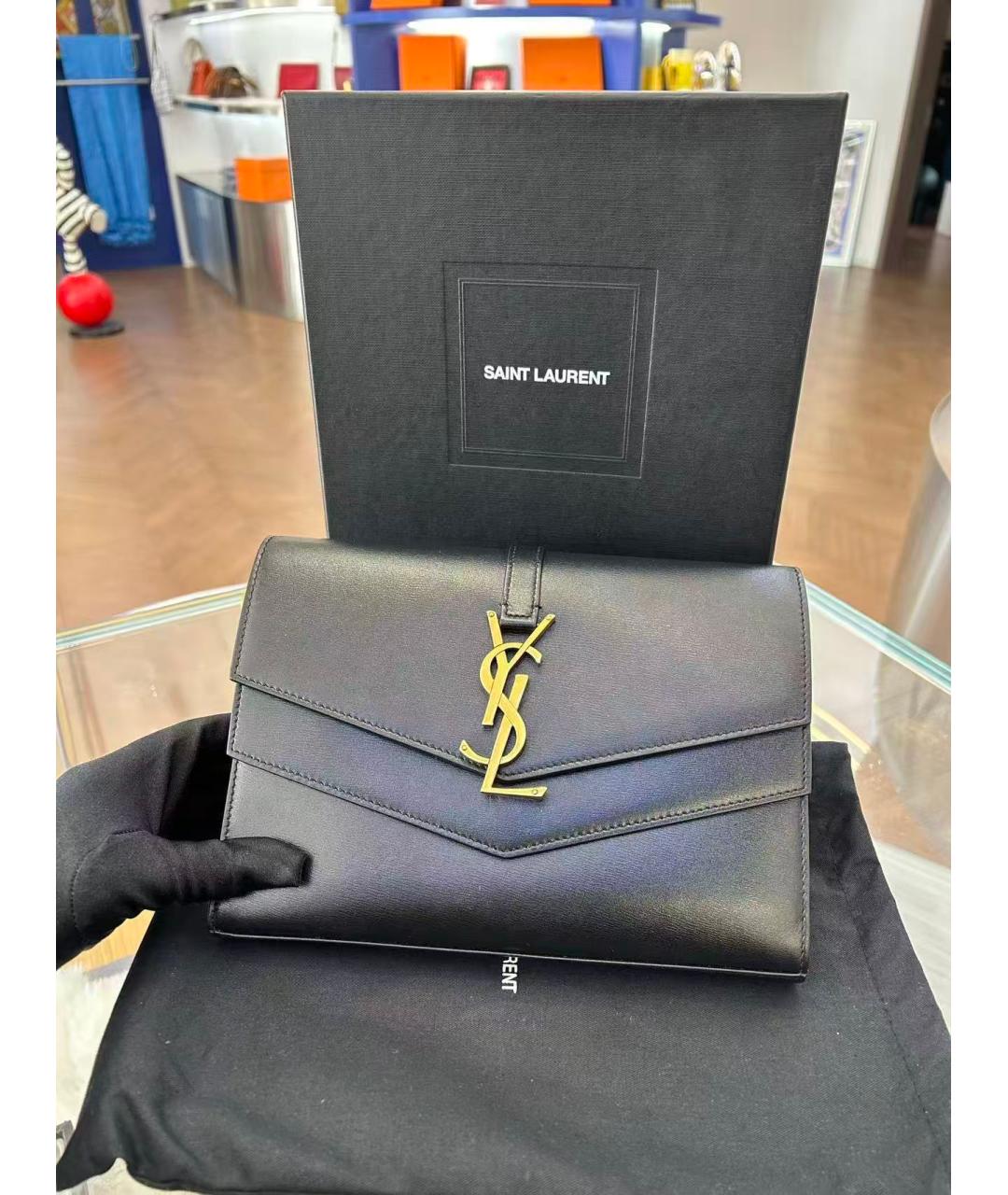 SAINT LAURENT Черная кожаная сумка через плечо, фото 2