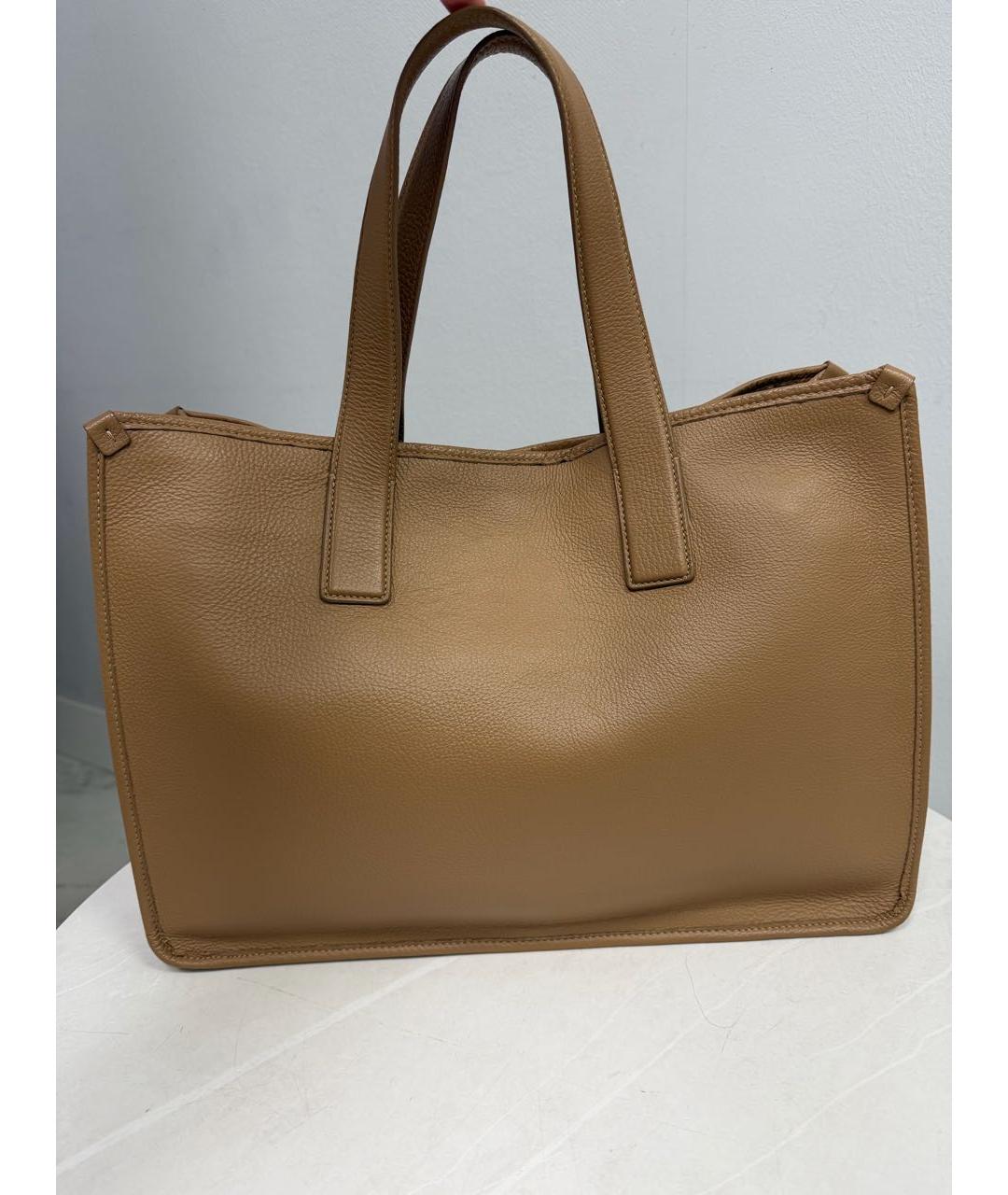 SANTONI Бежевая кожаная сумка с короткими ручками, фото 3